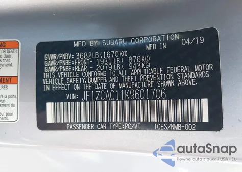 2019 Subaru Brz Limited из США, поврежденный, VIN JF1ZCAC11K9601706